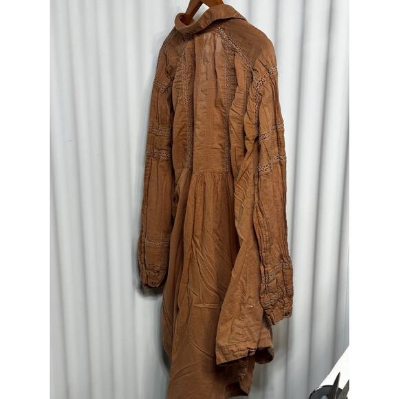 We The Free Boho Button Front Dress Small Burnt Sienna Crochet Trim Sedona Style - Picture 8 of 8